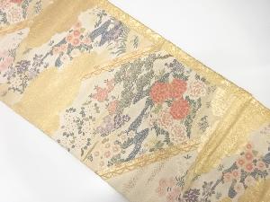 雲に流水・花模様織出し袋帯